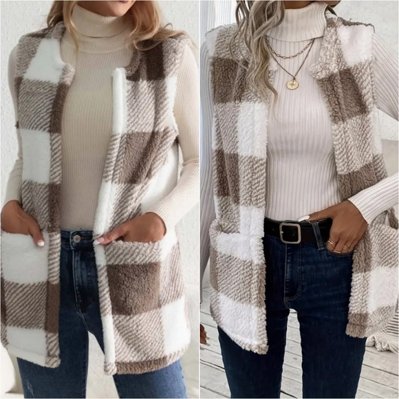 Ivy Sherpa Vest Coat - Tan - Picture 5 of 9